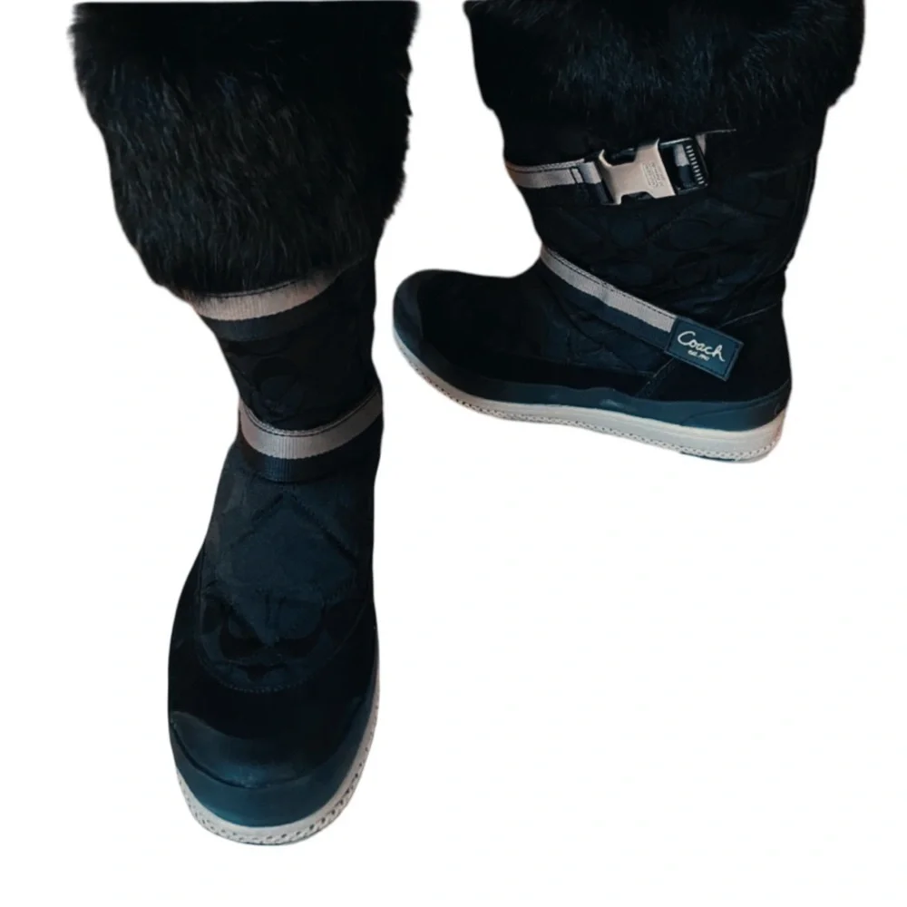 Coach Mariette Rabbit Fur Suede Silver Straps & Bottom Snow Boots WMNS Sz 5 NWOB